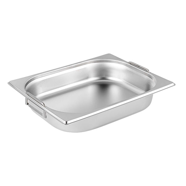 Restaurantware Met Lux Rectangle Stainless Steel 1/2 Size Steam Table Pan 2.5 Inch Deep - Anti Jam Collapsible Handles - 1 Count Box