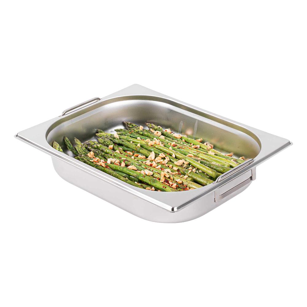 restaurantware Met Lux Rectangle Stainless Steel 1/2 Size Steam Table Pan 2.5 Inch Deep - Anti Jam Collapsible Handles - 1 count box