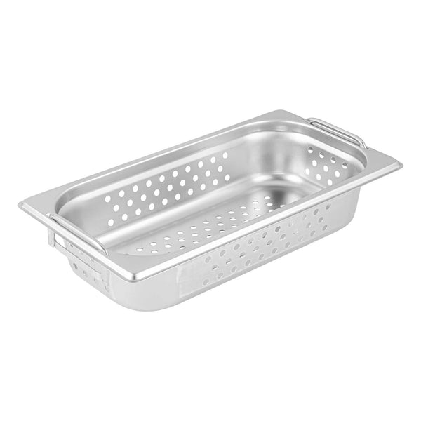 Restaurantware Met Lux Rectangle Stainless Steel 1/3 Size Steam Table Pan 2.5 Inch Deep - Perforated Anti Jam Collapsible Handles - 1 Count Box