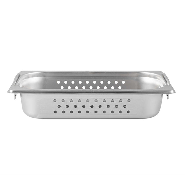 Restaurantware Met Lux Rectangle Stainless Steel 1/3 Size Steam Table Pan 2.5 Inch Deep - Perforated Anti Jam Collapsible Handles - 1 Count Box