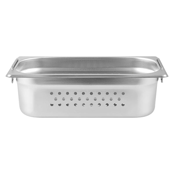 Restaurantware Met Lux Rectangle Stainless Steel 1/3 Size Steam Table Pan 4 Inch Deep - Perforated Anti Jam Collapsible Handles - 1 Count Box