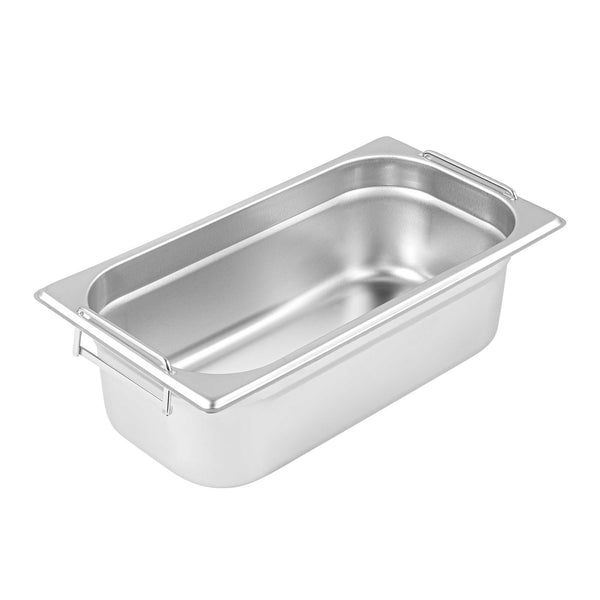 Restaurantware Met Lux Rectangle Stainless Steel 1/3 Size Steam Table Pan 4 Inch Deep - Anti Jam Collapsible Handles - 1 Count Box