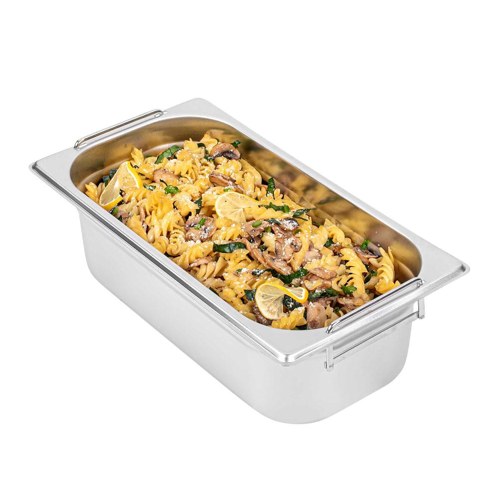 restaurantware Met Lux Rectangle Stainless Steel 1/3 Size Steam Table Pan 4 Inch Deep - Anti Jam Collapsible Handles - 1 count box