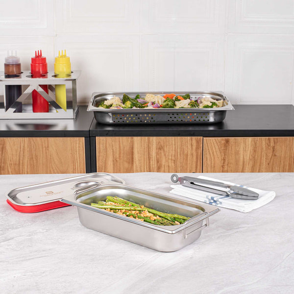 Restaurantware Met Lux Rectangle Stainless Steel 1/3 Size Steam Table Pan 2.5 Inch Deep - Anti Jam Collapsible Handles - 1 Count Box