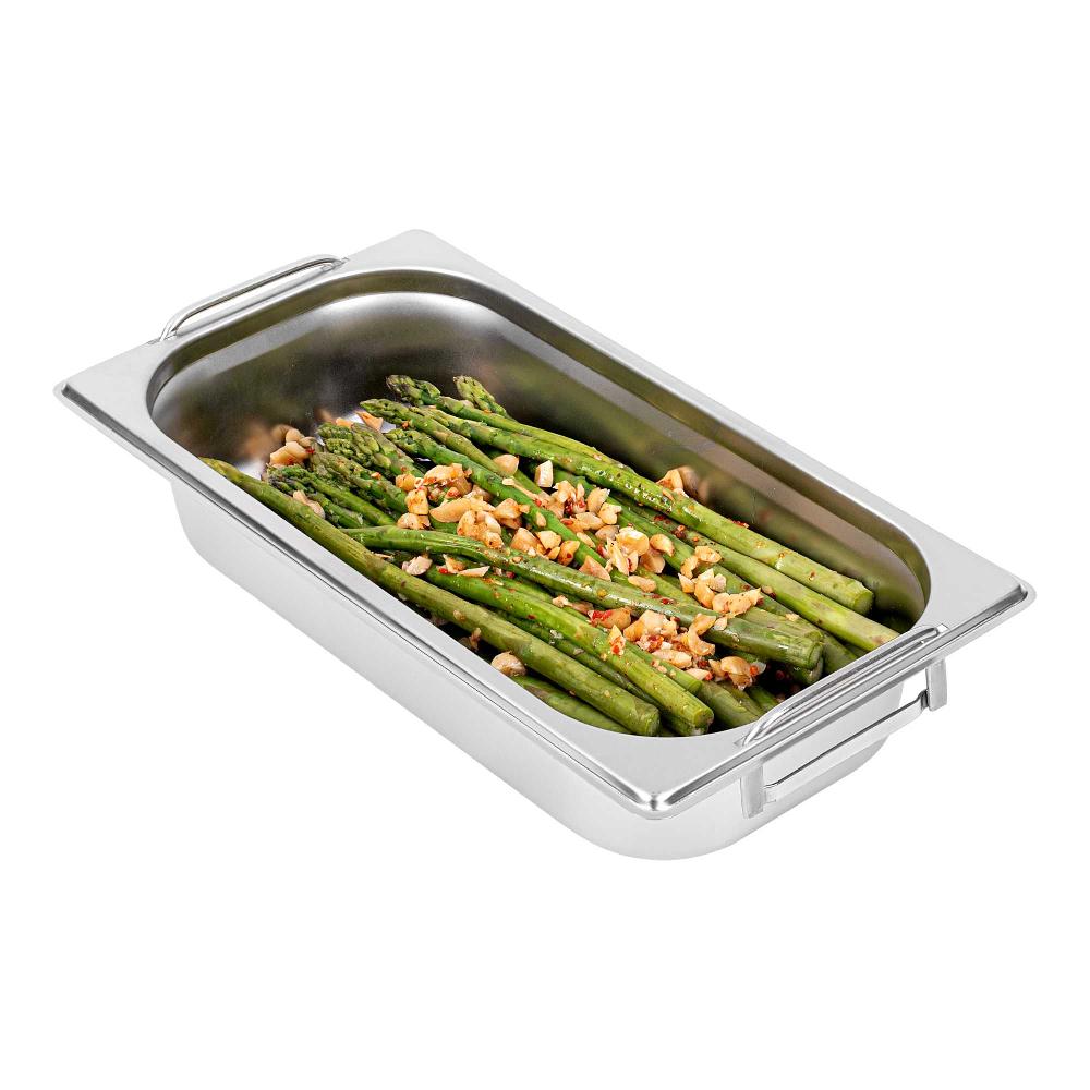restaurantware Met Lux Rectangle Stainless Steel 1/3 Size Steam Table Pan 2.5 Inch Deep - Anti Jam Collapsible Handles - 1 count box