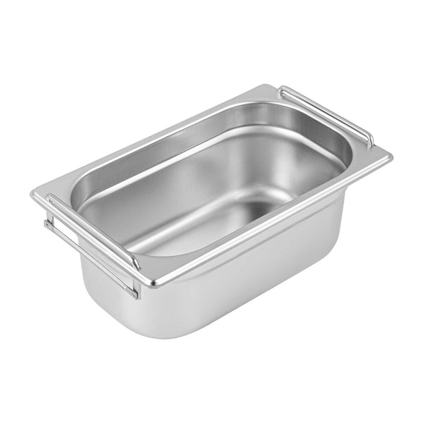 Restaurantware Met Lux Rectangle Stainless Steel 1/4 Size Steam Table Pan - 4 Inch Deep - Anti Jam Collapsible Handles - 1 Count Box