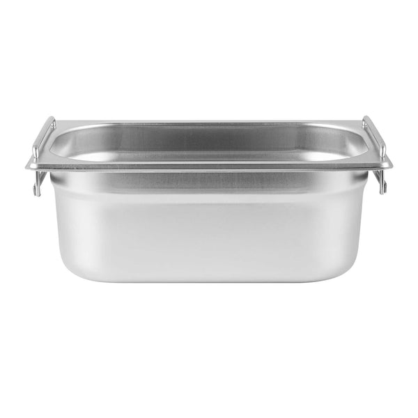 Restaurantware Met Lux Rectangle Stainless Steel 1/4 Size Steam Table Pan - 4 Inch Deep - Anti Jam Collapsible Handles - 1 Count Box