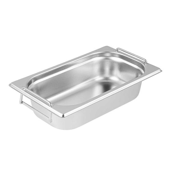 Restaurantware Met Lux Rectangle Stainless Steel 1/4 Size Steam Table Pan - 2.5 Inch Deep - Anti Jam Collapsible Handles - 1 Count Box
