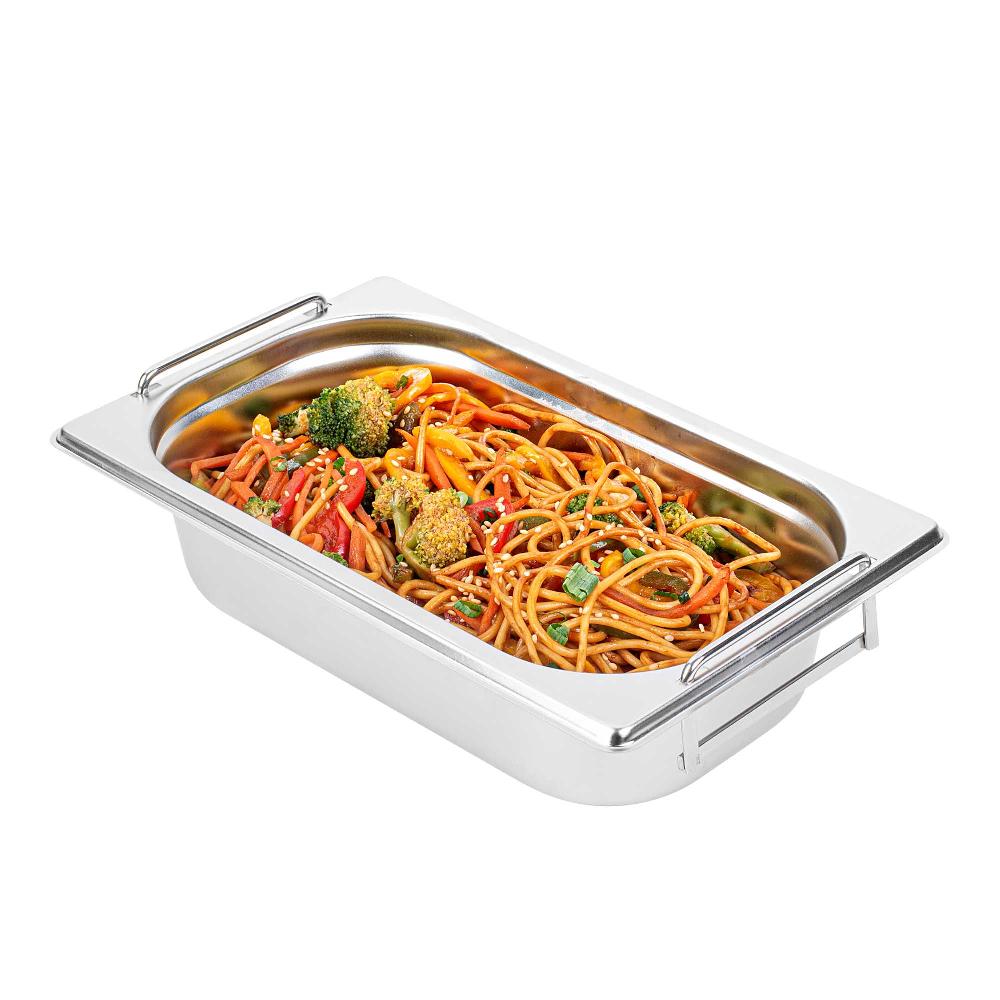 restaurantware Met Lux Rectangle Stainless Steel 1/4 Size Steam Table Pan - 2.5 Inch Deep - Anti Jam Collapsible Handles - 1 count box
