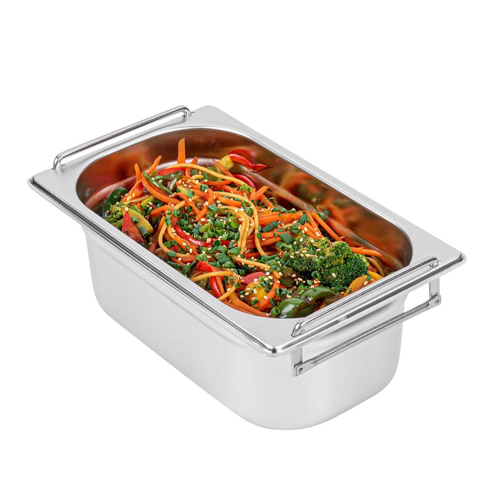 restaurantware Met Lux Rectangle Stainless Steel 1/4 Size Steam Table Pan - 4 Inch Deep - Anti Jam Collapsible Handles - 1 count box