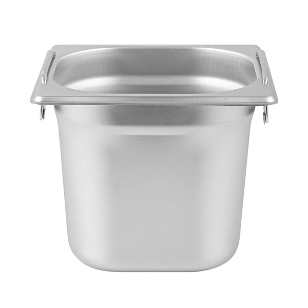 Restaurantware Met Lux Rectangle Stainless Steel 1/6 Size Steam Table Pan - Anti Jam Collapsible Handles - 1 Count Box