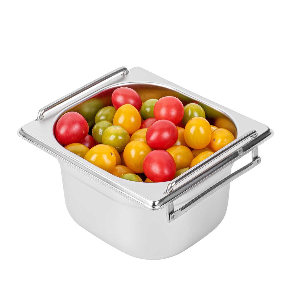 restaurantware Met Lux Rectangle Stainless Steel 1/6 Size Steam Table Pan 4 Inch Deep - Anti Jam Collapsible Handles - 1 count box
