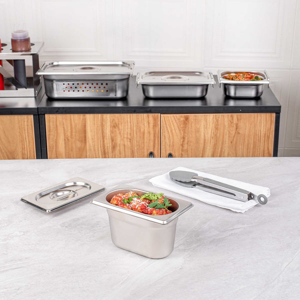 Restaurantware Met Lux Rectangle Stainless Steel 1/9 Size Steam Table Pan 4 Inch Deep - Anti Jam - 1 Count Box