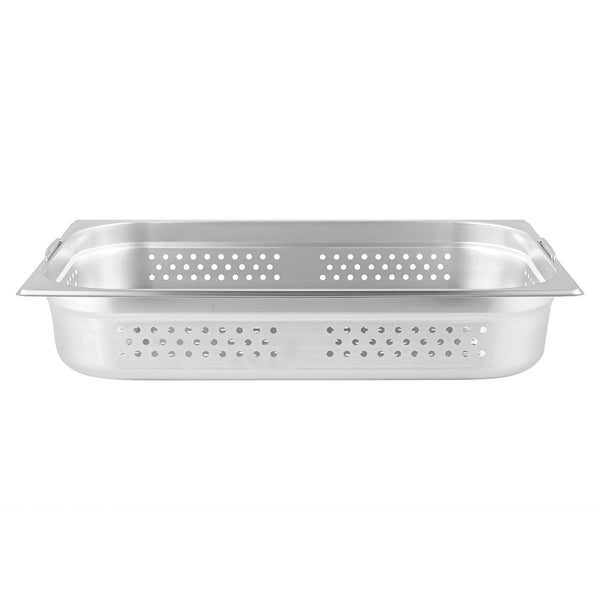 Restaurantware Met Lux Rectangle Stainless Steel Full Size Steam Table Pan 4 Inch Deep - Perforated Anti Jam Collapsible Handles - 1 Count Box