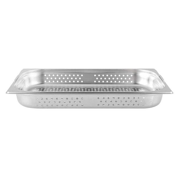 Restaurantware Met Lux Rectangle Stainless Steel Full Size Steam Table Pan 2.5 Inch Deep - Perforated Anti Jam Collapsible Handles - 1 Count Box