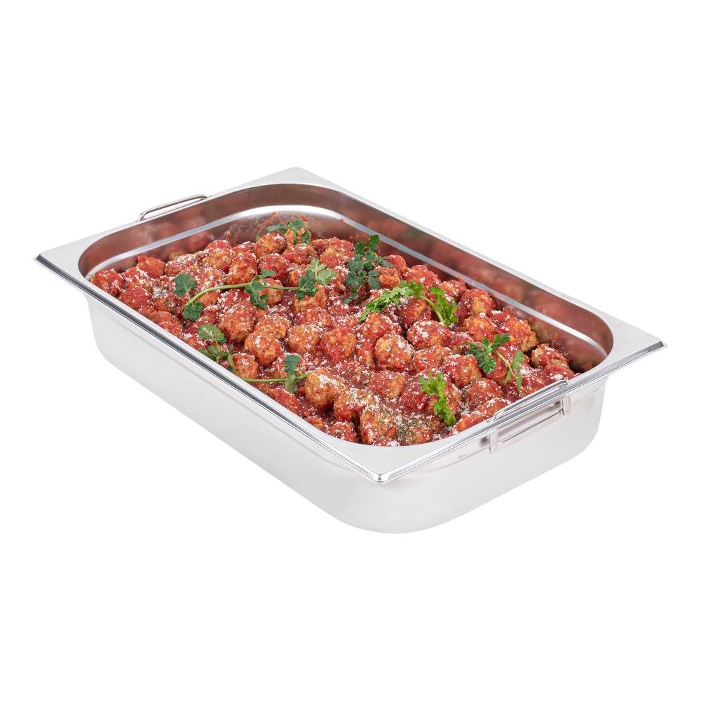 restaurantware Met Lux Rectangle Stainless Steel Full Size Steam Table Pan 4 Inch Deep - Anti Jam Collapsible Handles - 1 count box