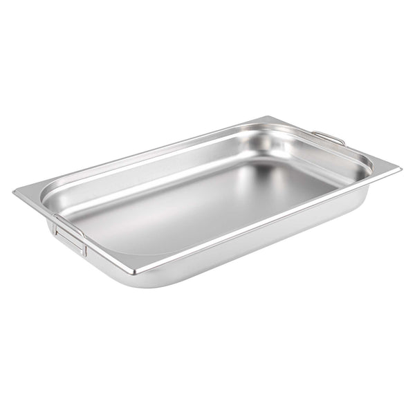 Restaurantware Met Lux Rectangle Stainless Steel Full Size Steam Table Pan 2.5 Inch Deep - Anti Jam Collapsible Handles - 1 Count Box