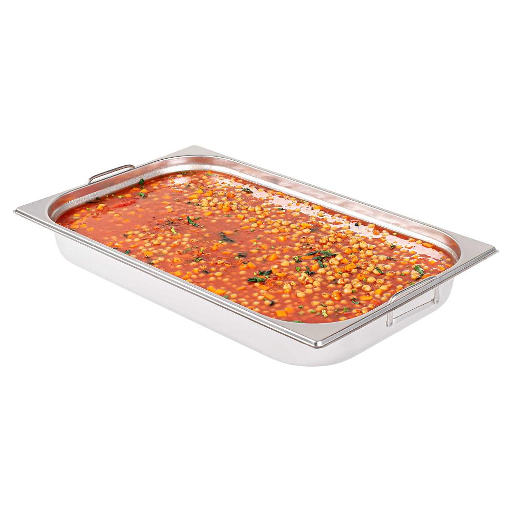 restaurantware Met Lux Rectangle Stainless Steel Full Size Steam Table Pan 2.5 Inch Deep - Anti Jam Collapsible Handles - 1 count box