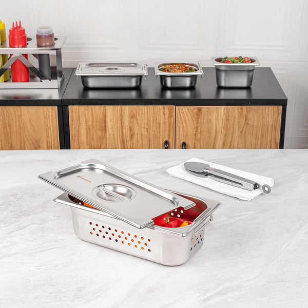 Restaurantware Met Lux Rectangle Stainless Steel Lid - Fits 1/3 Size Steam Table Pan - 1 Count Box
