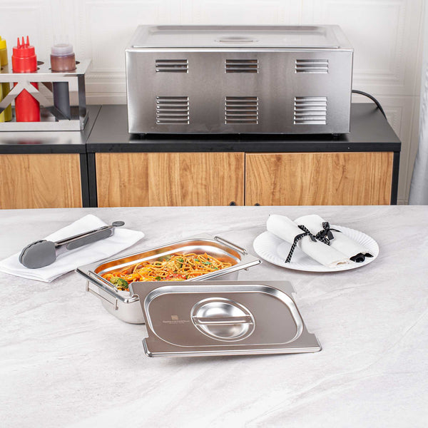 Restaurantware Met Lux Rectangle Stainless Steel Lid - Fits 1/4 Size Steam Table Pan - 1 Count Box