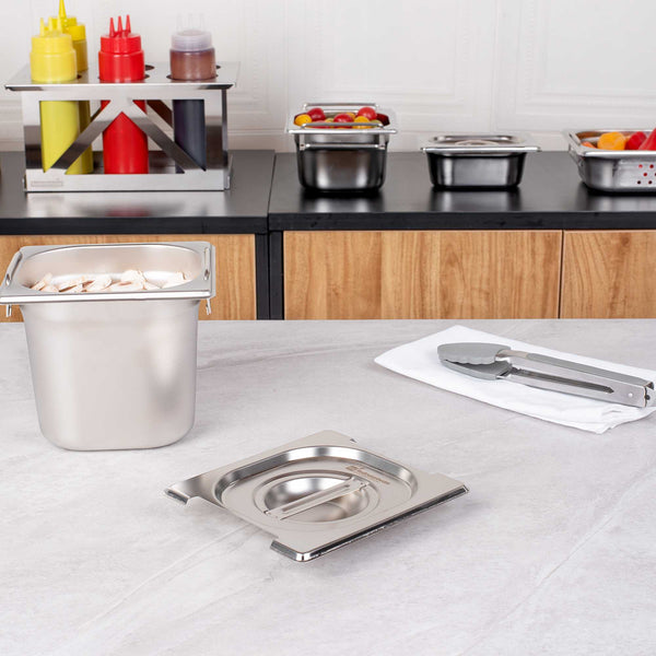 Restaurantware Met Lux Rectangle Stainless Steel Lid - Fits 1/6 Size Steam Table Pan - 1 Count Box