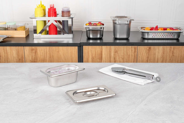 Restaurantware Met Lux Rectangle Stainless Steel Lid - Fits 1/9 Size Steam Table Pan - 1 Count Box