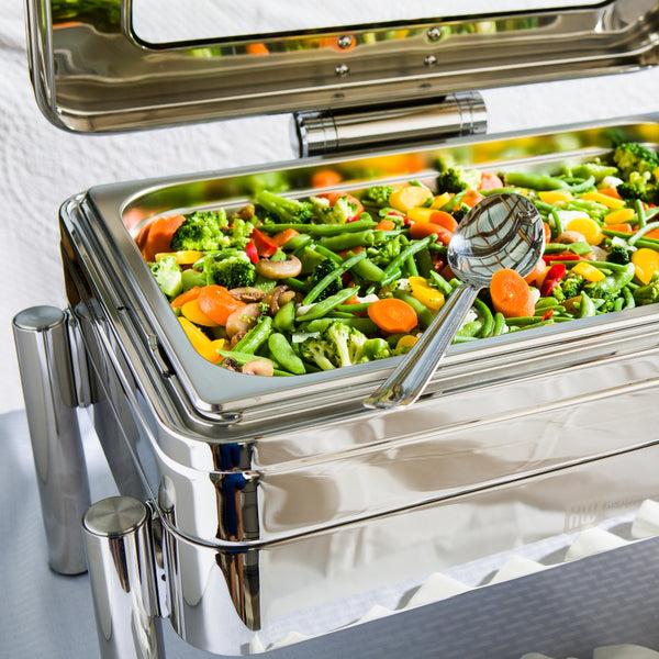Restaurantware Met Lux Rectangle Stainless Steel Straight Leg Stand - Induction Ready Fits Full Size Rectangle Chafer - 1 Count Box
