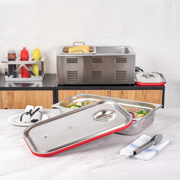 Restaurantware Met Lux Rectangle Stainless Steel Travel Lid - Fits Full Size Steam Table Pan - 1 Count Box