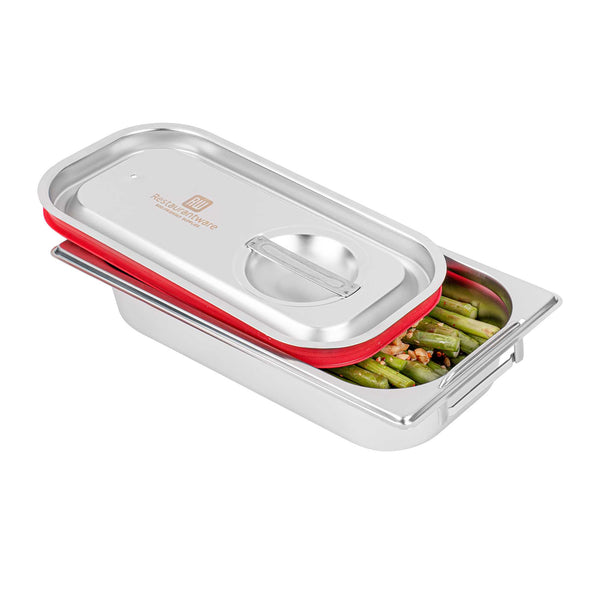 Restaurantware Met Lux Rectangle Stainless Steel Travel Lid - Fits 1/3 Size Steam Table Pan - 1 Count Box