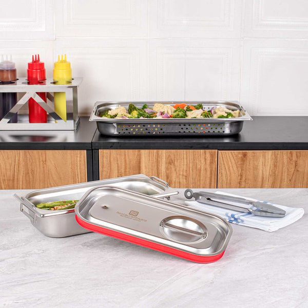 Restaurantware Met Lux Rectangle Stainless Steel Travel Lid - Fits 1/3 Size Steam Table Pan - 1 Count Box