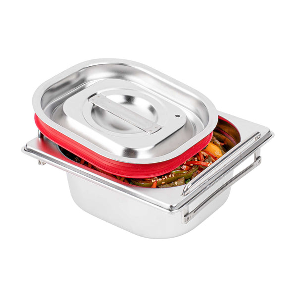 Restaurantware Met Lux Rectangle Stainless Steel Travel Lid - Fits 1/6 Size Steam Table Pan - 1 Count Box