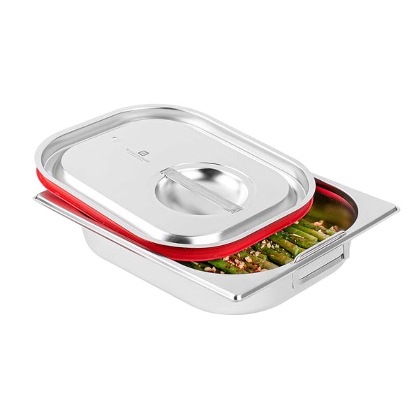 Restaurantware Met Lux Rectangle Stainless Steel Travel Lid - Fits 1/2 Size Steam Table Pan - 1 Count Box