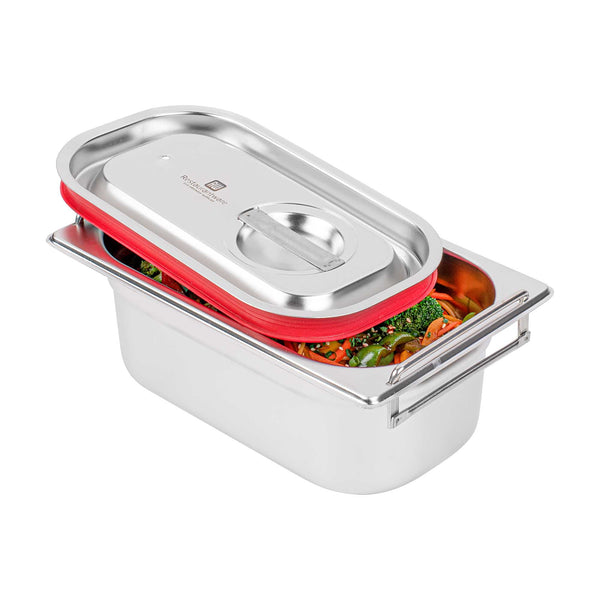 Restaurantware Met Lux Rectangle Stainless Steel Travel Lid - Fits 1/4 Size Steam Table Pan - 1 Count Box