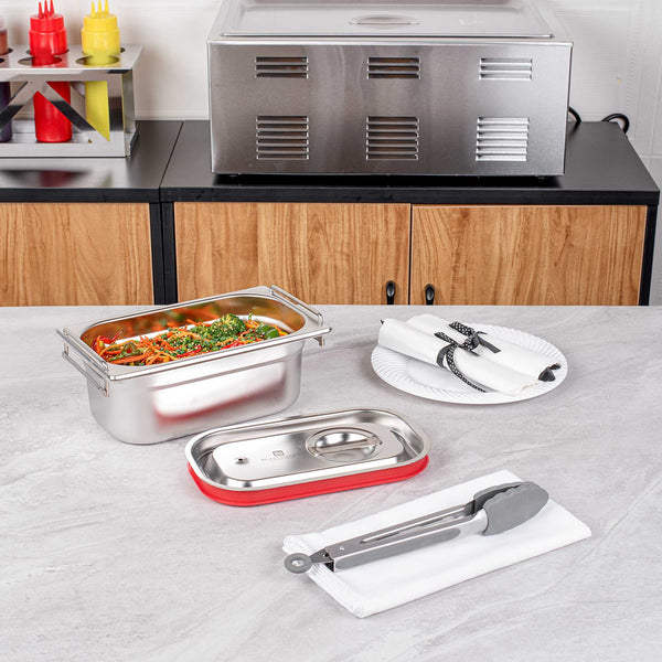 Restaurantware Met Lux Rectangle Stainless Steel Travel Lid - Fits 1/4 Size Steam Table Pan - 1 Count Box