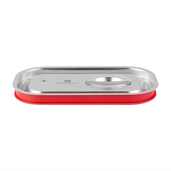 Restaurantware Met Lux Rectangle Stainless Steel Travel Lid - Fits 1/4 Size Steam Table Pan - 1 Count Box