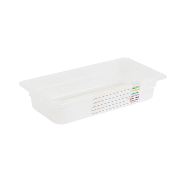 Restaurantware Met Lux Rectangle White Polypropylene 1/3 Size Food Pan - 2.5" Deep With Label - 10 Count Box