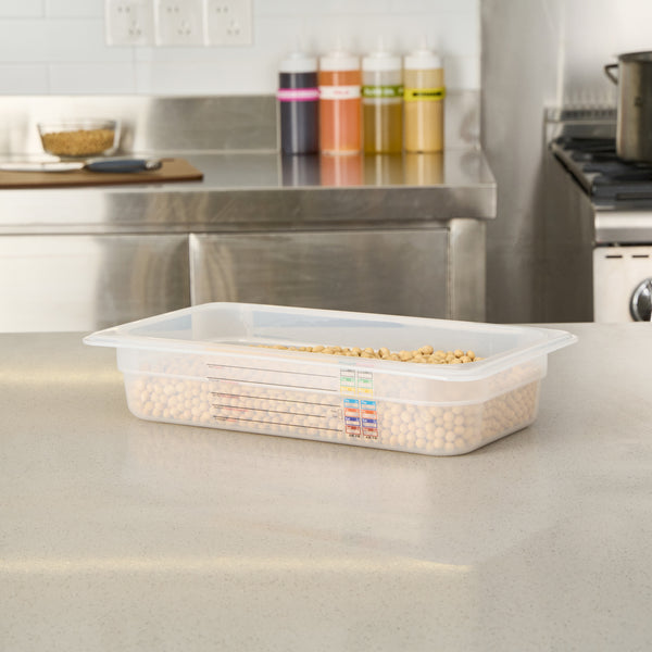 Restaurantware Met Lux Rectangle White Polypropylene 1/3 Size Food Pan - 2.5" Deep With Label - 10 Count Box