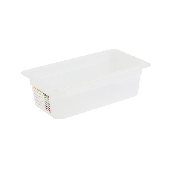 Restaurantware Met Lux Rectangle White Polypropylene 1/3 Size Food Pan - 4" Deep With Label - 10 Count Box