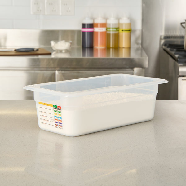 Restaurantware Met Lux Rectangle White Polypropylene 1/3 Size Food Pan - 4" Deep With Label - 10 Count Box