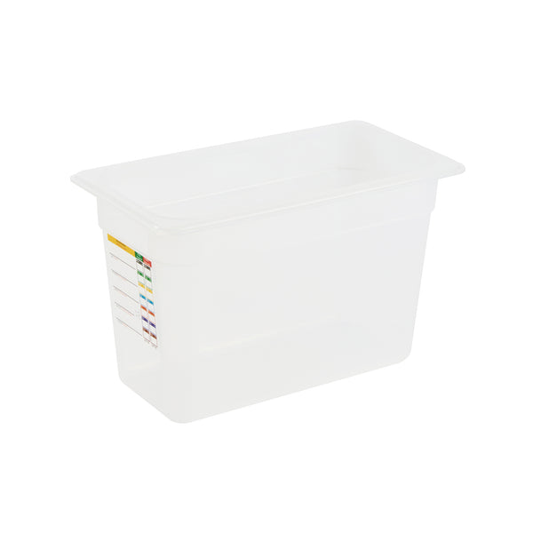 Restaurantware Met Lux Rectangle White Polypropylene 1/3 Size Food Pan - 8" Deep With Label - 10 Count Box