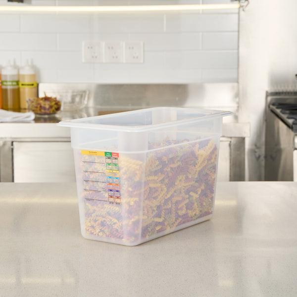 Restaurantware Met Lux Rectangle White Polypropylene 1/3 Size Food Pan - 8" Deep With Label - 10 Count Box