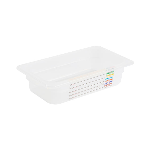 Restaurantware Met Lux Rectangle White Polypropylene 1/4 Size Food Pan - 2.5" Deep With Label - 10 Count Box