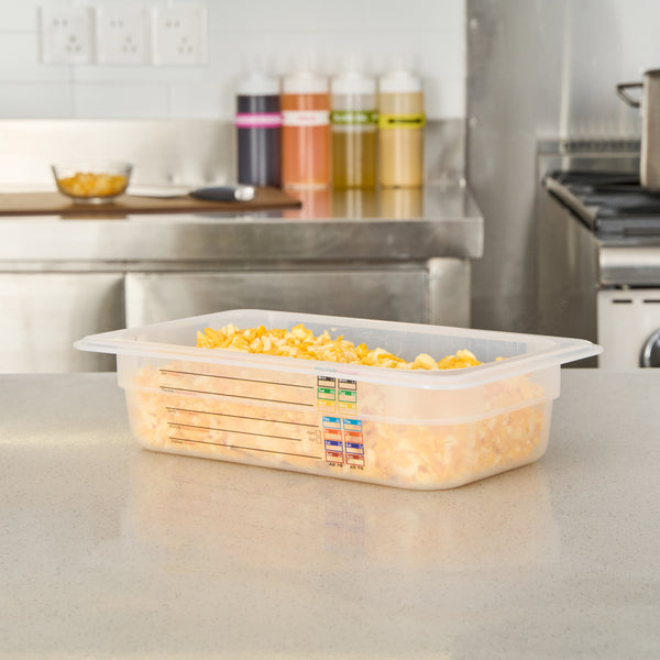 Restaurantware Met Lux Rectangle White Polypropylene 1/4 Size Food Pan - 2.5" Deep With Label - 10 Count Box