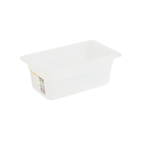 Restaurantware Met Lux Rectangle White Polypropylene 1/4 Size Food Pan - 4" Deep With Label - 10 Count Box