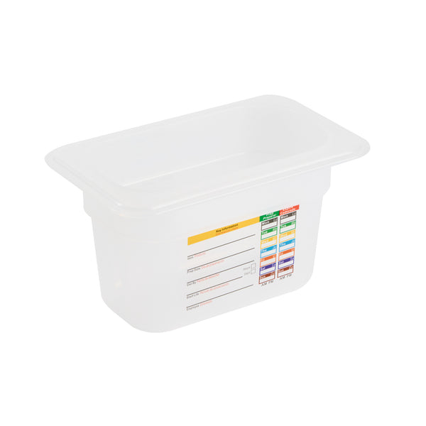 Restaurantware Met Lux Rectangle White Polypropylene 1/9 Size Food Pan - 4" Deep With Label - 10 Count Box