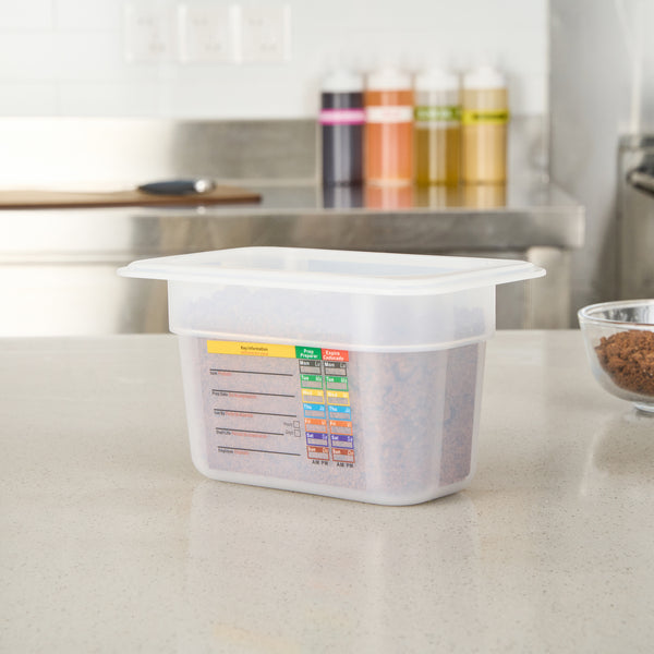 Restaurantware Met Lux Rectangle White Polypropylene 1/9 Size Food Pan - 4" Deep With Label - 10 Count Box