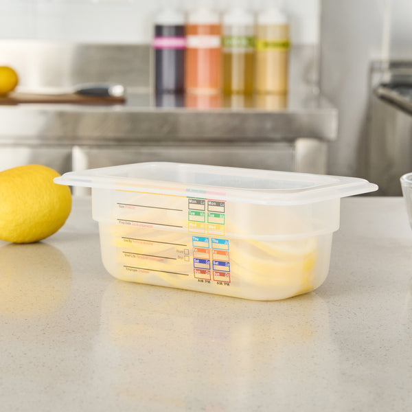 Restaurantware Met Lux Rectangle White Polypropylene 1/9 Size Food Pan - 2.5" Deep With Label - 10 Count Box