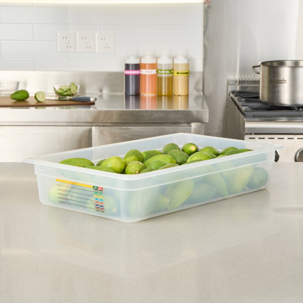 Restaurantware Met Lux Rectangle White Polypropylene Full Size Food Pan - 4" Deep With Label - 10 Count Box