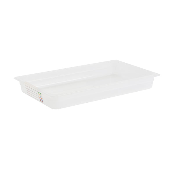 Restaurantware Met Lux Rectangle White Polypropylene Full Size Food Pan - 2.5" Deep With Label - 10 Count Box
