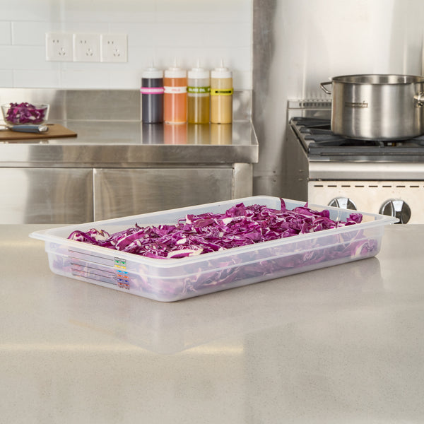Restaurantware Met Lux Rectangle White Polypropylene Full Size Food Pan - 2.5" Deep With Label - 10 Count Box